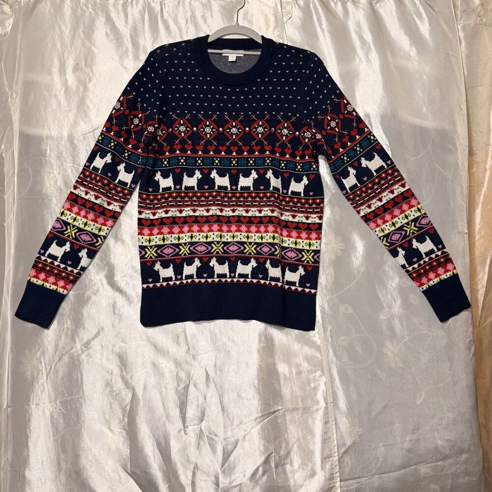 Charter Club Women’s Fair Isle Scottie Dog Crew neck Sweater Sz M Winter/Holiday
